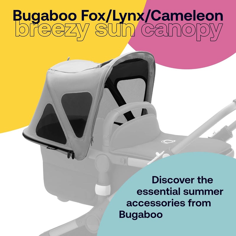 Bugaboo Breezy Sun Canopy with Ventilation Panels & Built-in Mosquito Net – Compatible with Fox, Kangaroo, Cameleon 3, and Lynx Strollers – UPF 50+ Fabric & Water-Repellent Protection - Image 2